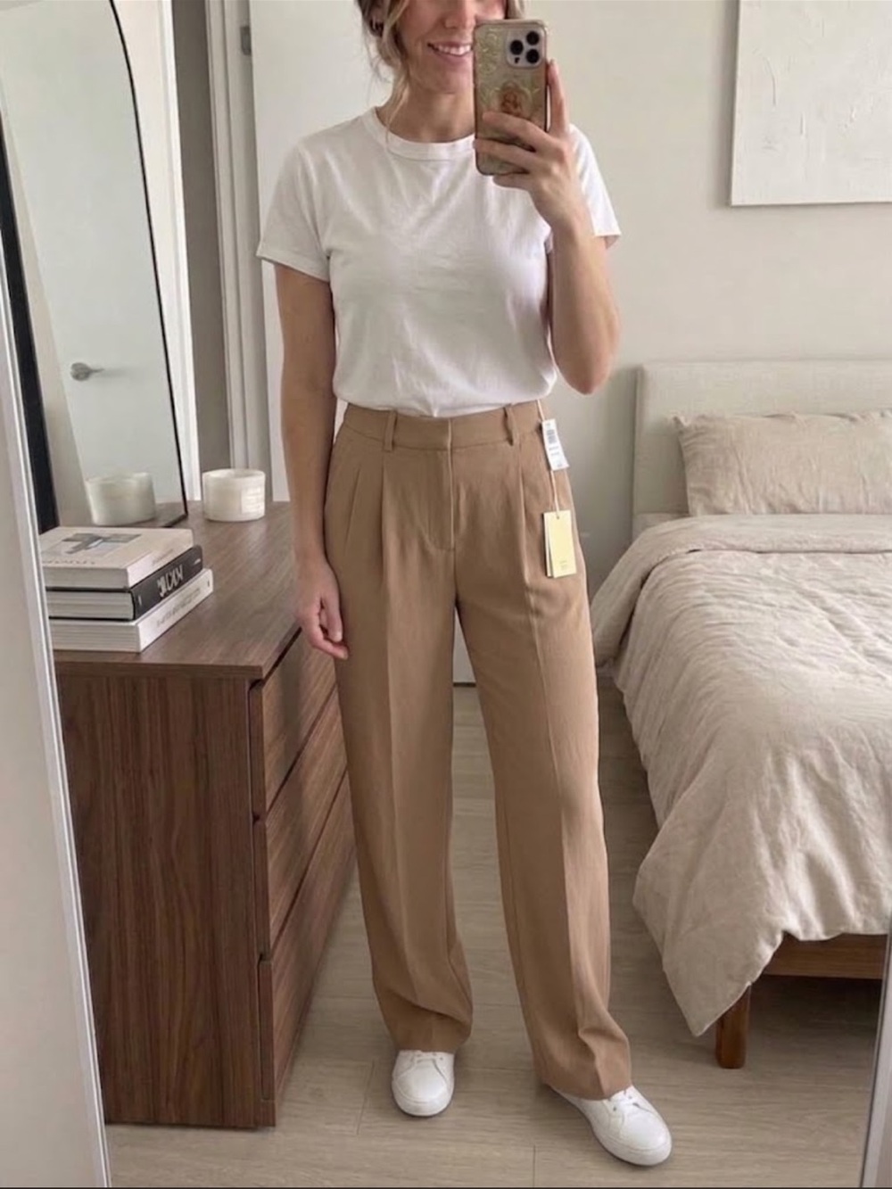 NWT Aritzia Wilfred Effortless Pant Gold Camel Wide Leg Pleated Trousers 00